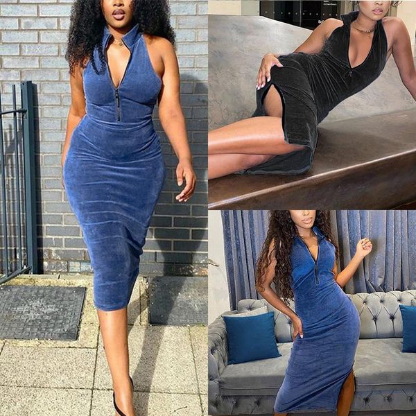 

casual dresses zip up split midi dress party night club bodycon outfits women winter fall fashion elegant clothes, Black;gray