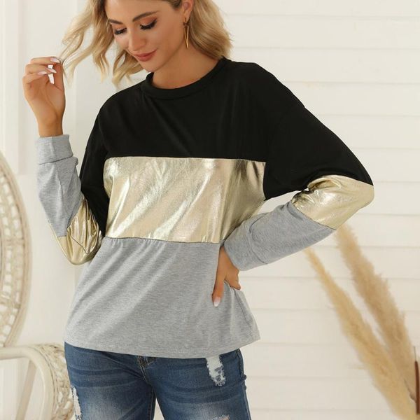 

new women's fashion wild stitching sequin sweatshirts long sleeve round-neck women loose casual sweatshirts #xm51, Black
