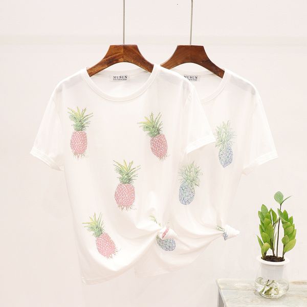 

cotton women's white pink with diamonds abacaxi set print-mango short t-shirt loose women mrs. shirts vqqd