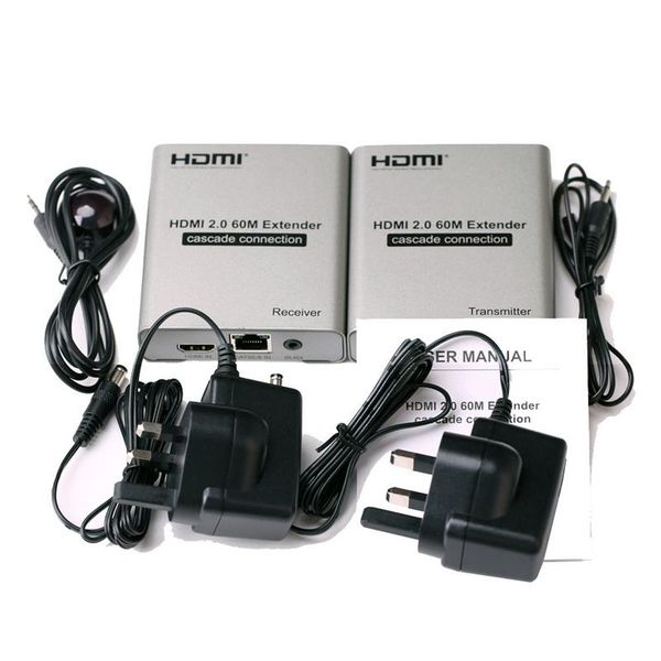 

audio cables & connectors 2.0 extender 60m cascade connection 4k 60hz via cat5e/6 cat6 rj45 ethernet cable 1080p 120m transmitter recei