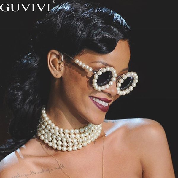 

designer sunglasses pearl round women small frame oval vintage luxury brand men retro steampunk, White;black