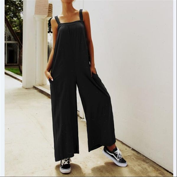 

summer women strappy solid comfy wide leg jumpsuits womens casual loose dungarees bib overalls cotton rompers, Black;white
