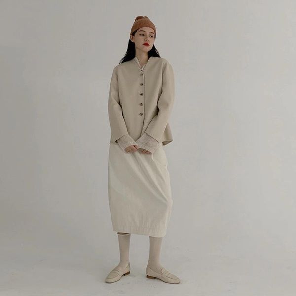 

women's wool & blends [secfa] 2021 winter korean masculine double-sided coat v-neck, Black