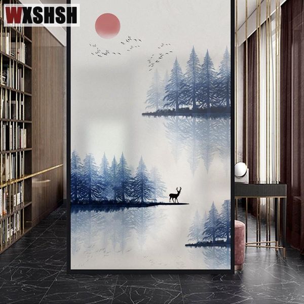 

custom size static cling window sticker forest deer pattern water-proof anti-uv durable glass film for bathroom bedroom balcony