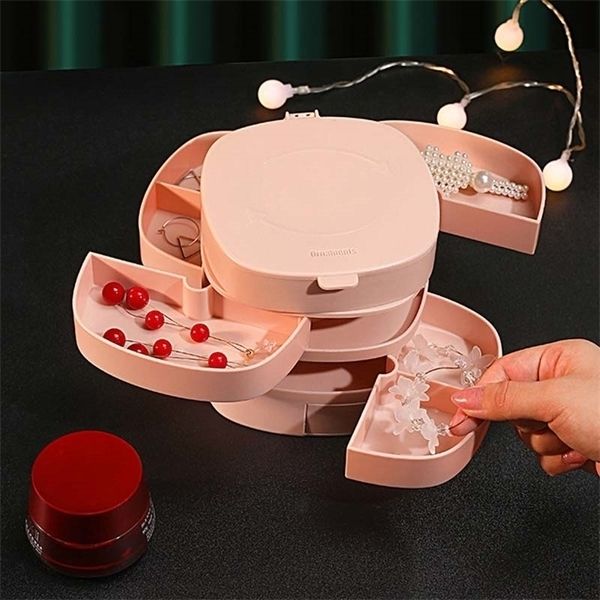 

new rotating jewelry box 4-layers rings display necklaces holder jewelry organizer multifunctional classified storage women gift y1214, Black;white