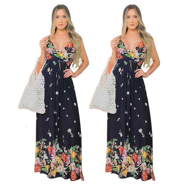 

2021 bohemian suspender skirt with sleeve ls print floral drs, White;black