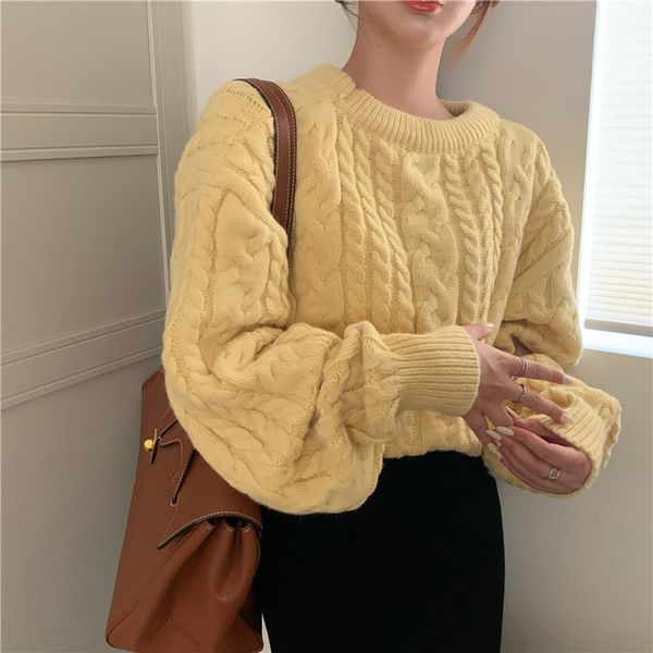 

2021 new 2colors autumn winter korean style soild color vintage knitted women sweaters and pullovers womens(r99459) rpj2, White;black