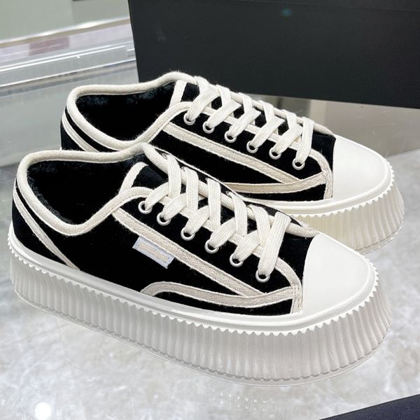 

autumn and winter designer retro coco womens shoes zp high-density woven canvas rubber platform sneakers, Black
