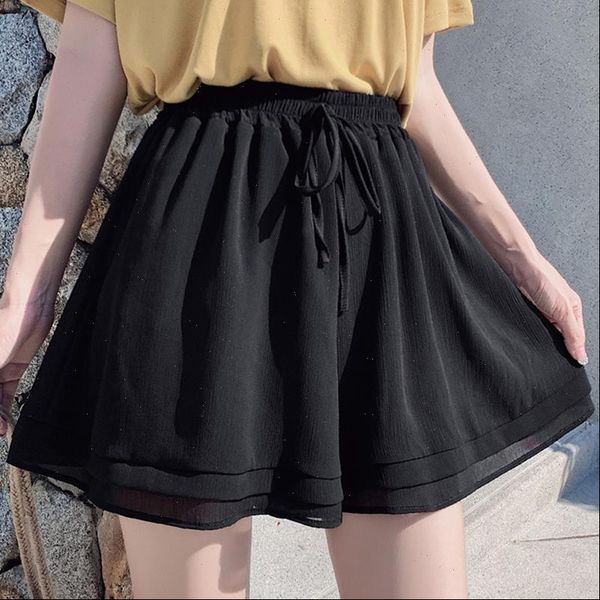 

summer chiffon korean double layer women shorts high waist wide leg casual loose skirt short for, White;black