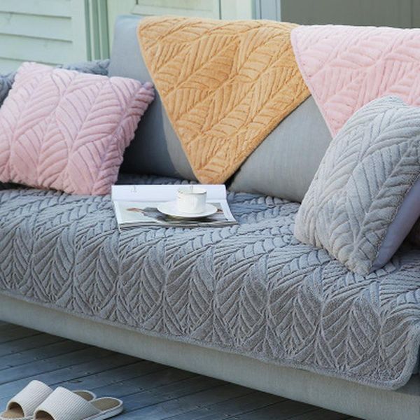

chair covers sofa for living room solid color winter thick cushion plush fabric all-inclusive towel