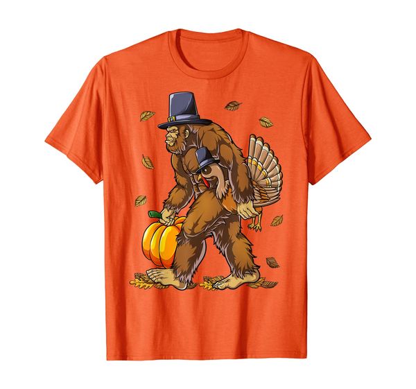 

bigfoot pilgrim turkey pumpkin thanksgiving day boys men t-shirt, White;black