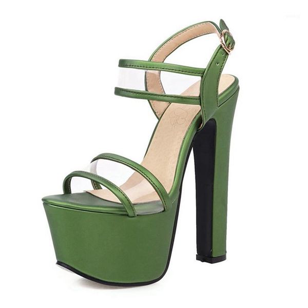

plus size 35-46 2021 summer super heels sandals waterproof platform thick heel large women's shoes q361, Black