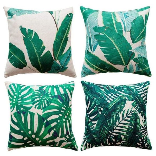 

pillow case tropical leaves linen decorative for cushion 45x45cm home bedroom indoor outdoor