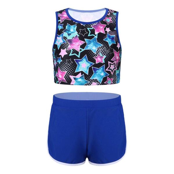 

stage wear kids girls ballet dance outfits sleeveless tanks crop gymnastics workout vest+bottoms shorts for yoga running fitness sets, Black;red