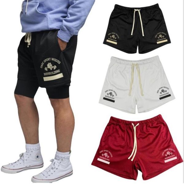 

men's shorts 2021 summer sports bodybuilding quick-drying jogger knee-length breathable mesh basketball pants men, White;black