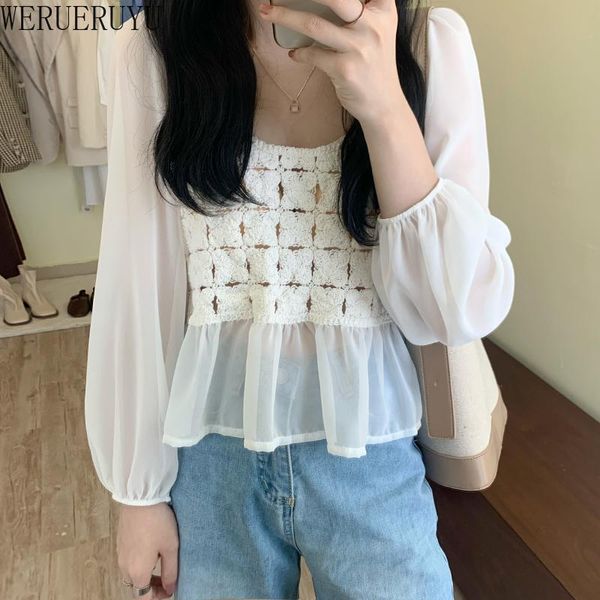 

women's blouses & shirts werueruyu lace blouse white vintage square neck women clothes puff sleeve long shirt s 2021
