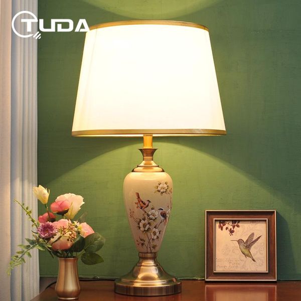 

table lamps tuda american style vintage flower and bird ceramic lamp for bedroom bedside simple modern study 110v 220v e27