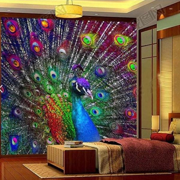 

wallpapers 3d colorful peacock open screen po wallpaper murals for living room bedroomwall decor painting modern abstract art wall mural