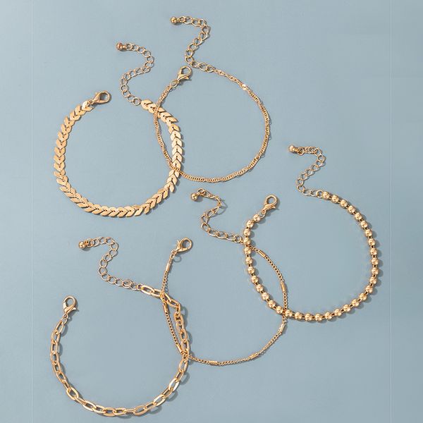 2021 5 pcs / set boho ouro redondo bead arrow pulseira conjunto para mulheres vintage multicamada geométrica metal praia festa jóias