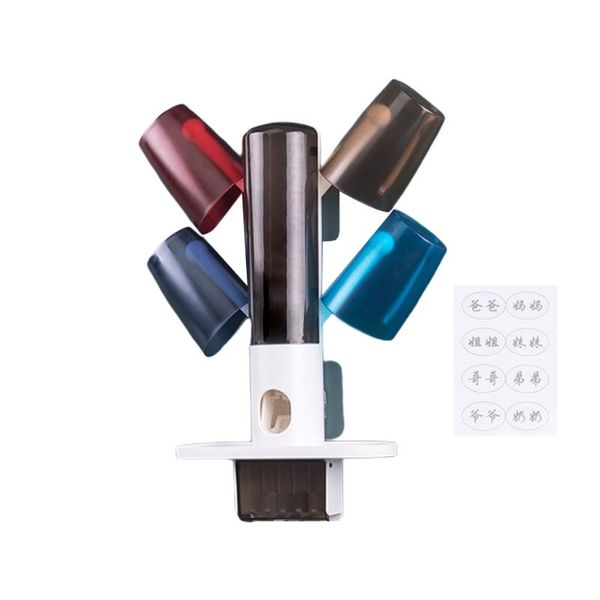 

toothbrush holders wall-mounted holder with 4 cups, automatic toothpaste squeezer dispenser, bathroom