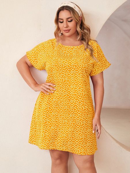 

plus ditsy floral tunic dress w07j#, Black