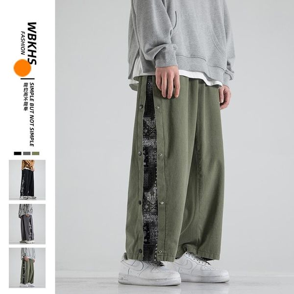

men's pants autumn 2021 loose large casual trend spliced straight leg men, Black