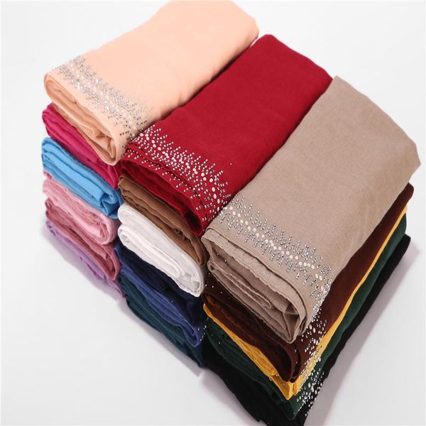 

scarves 10pc/lot viscose soft cotton scarf with diamond women's plain pearls hijab female shawl wrap muslim hijabs, Blue;gray