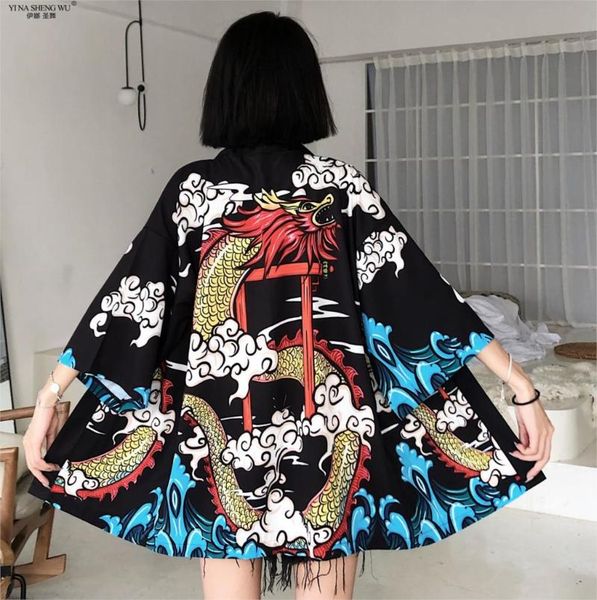 

ethnic clothing japan kimono dragon print cardigan female loose casual shirt summer kimonos coat yukata girls harajuku asian, Red