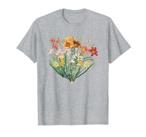 

variety of lillies graphic flower print flowered t-shirt, White;black