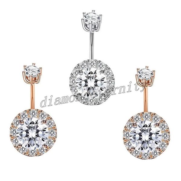

round belly button rings navel ring zircon drop dangle body belly piercing jewelry for women beach accessories, Silver