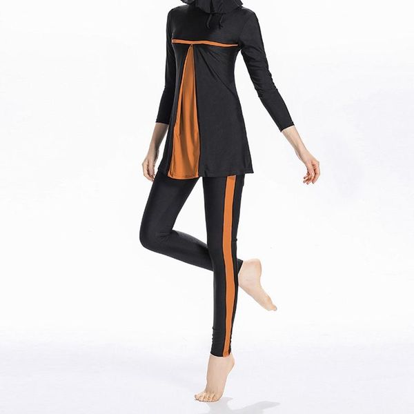 

swim wear muslim swimwear suit 3 pieces long sleeve patchwork color high waist push up leggings caps middle east ethnic women burkini
