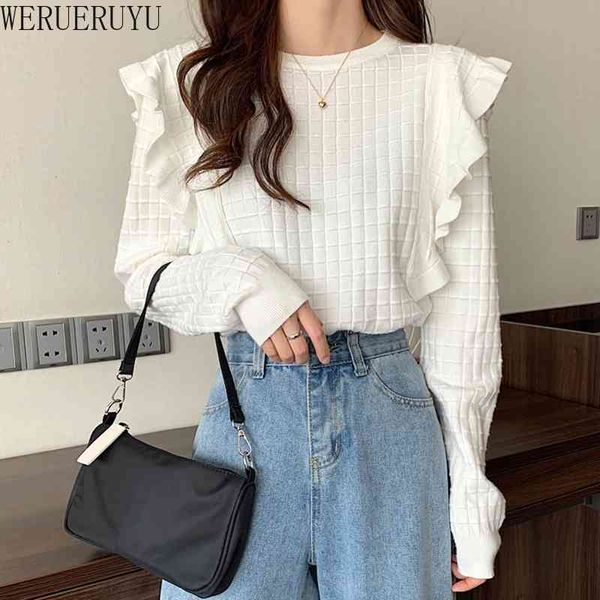 

werueruyu autumn winter loose o-neck knitted base sweater women's hedging 210608, White;black