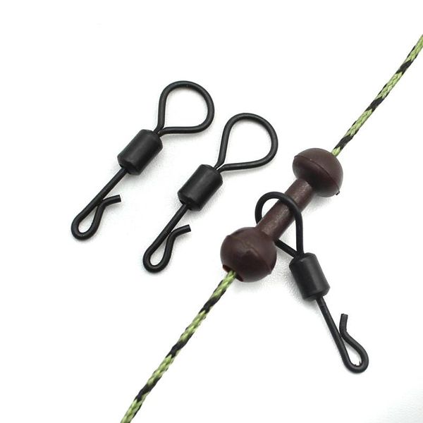 

fishing accessories 20pcs matte black rolling quick change swivel carp hair rigs long body swing snap connector for hook