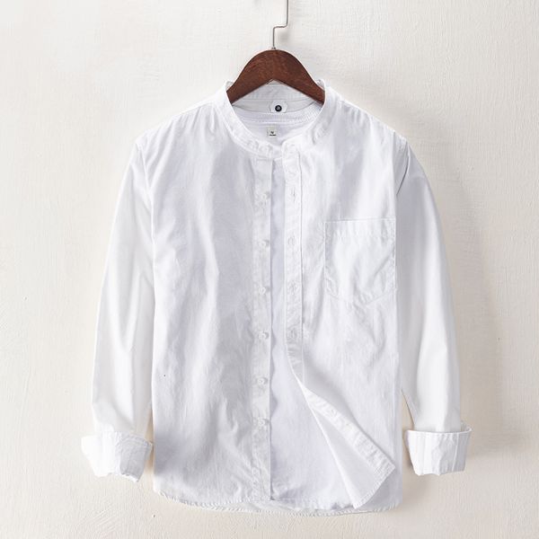 

2021 new arrival long-sleeved simple brand stand collar white shirts for men fashion comfortable shirt mens chemise 64lw, White;black