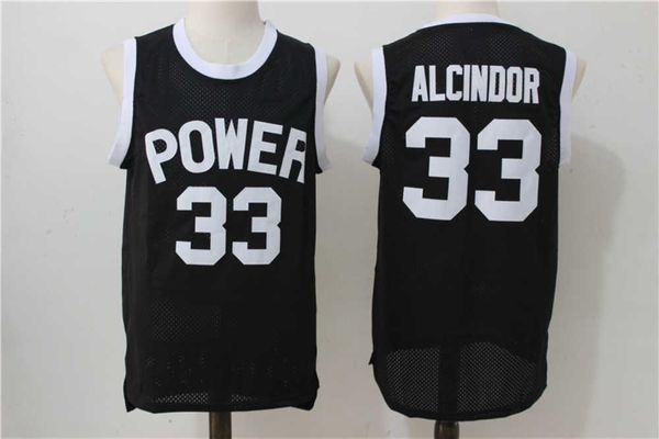 

mens lew alcindor # 33 power memorial high school basketball jersey black full sublimation team active breathable training athletic