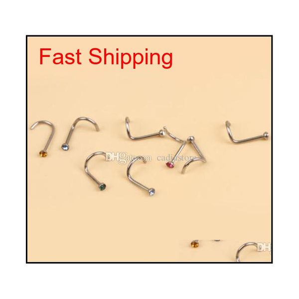 

10pcs mix colors rhinestone nose studs screw ring bone bar body qylmds bdefashion, Silver