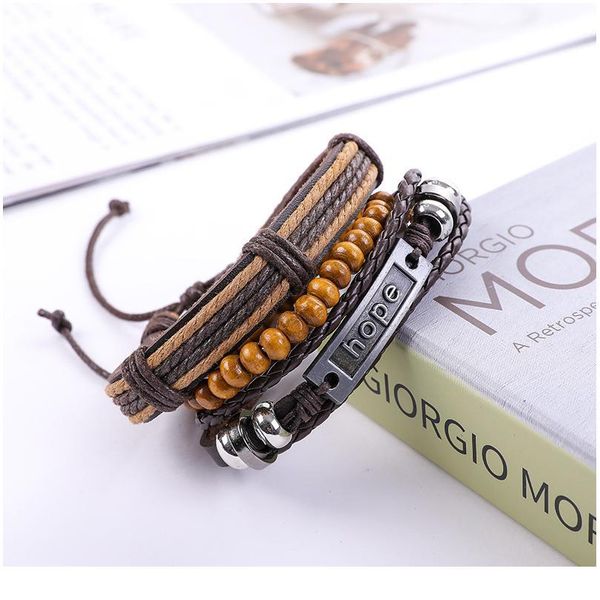 

eif dock brown color lettter hope charm multi-layer weave rope leather bracelets for male cuff adjustable women brac jllpqz