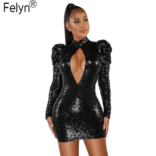 

2021 new sheath sequin dress backless nude cuff party mini s60d, Black;gray