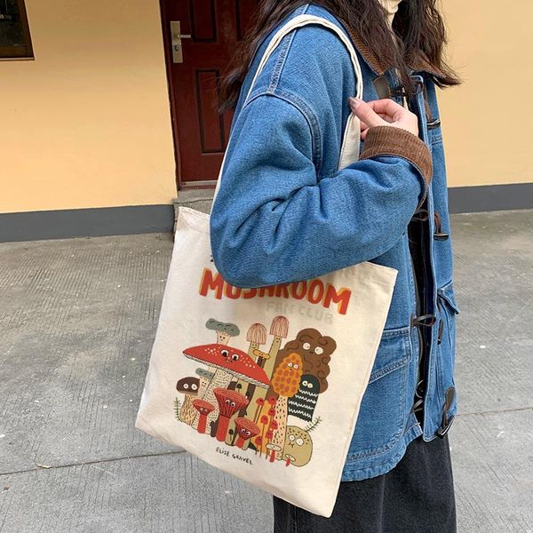 

evening bags kawaii mushroom printed casual canvas bag ulzzang punk women large capacity y2k shopper hip hop shoulder