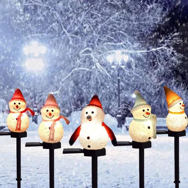 

lawn lamps christmas solar garden stake light led snowman lamp waterproof ground plug patio yard decoration p1