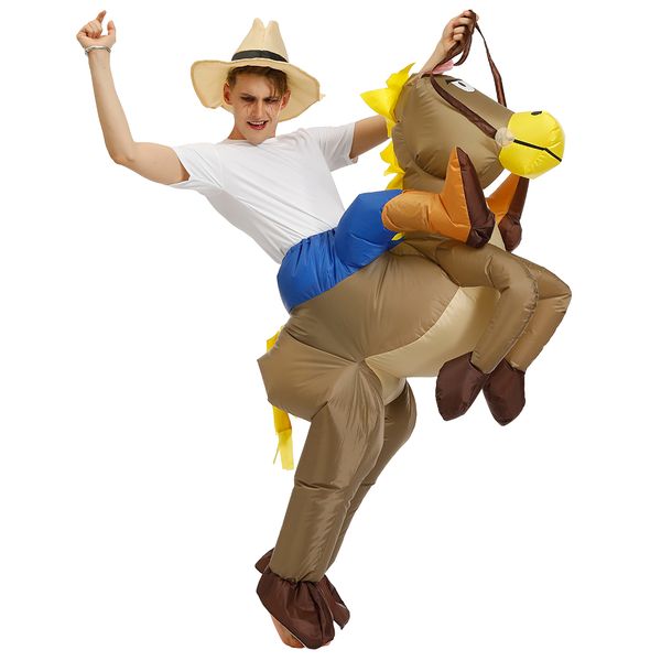 Mascote CostumesInflatable Traje de Halloween Wild West Cowboy para adultos Miúdos Passeio no cavalo Natal Costumemascot Boneca Traje