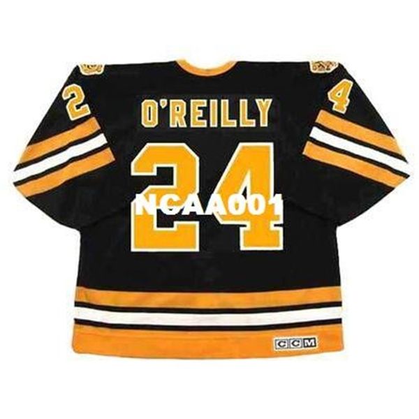 

001s #24 terry o'reilly boston bruins 1984 ccm vintage away hockey jersey or custom any name or number retro jersey, Black