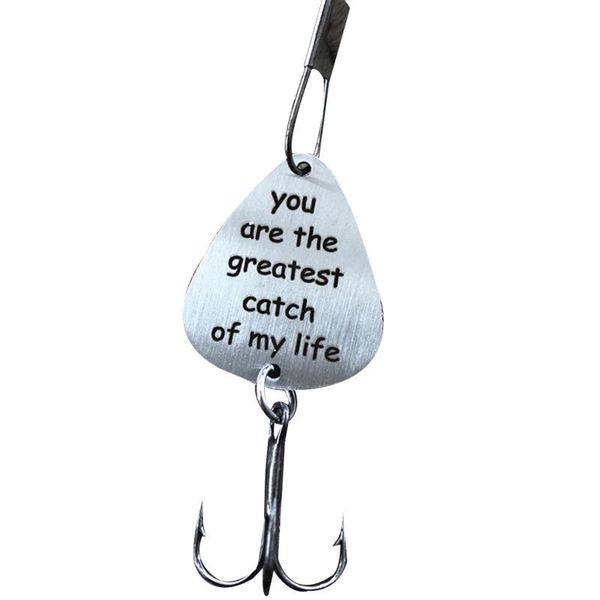 

fishing hooks lure hook keychain pendant with letter you are the greatest catch of my life stainless steel creative decor ha