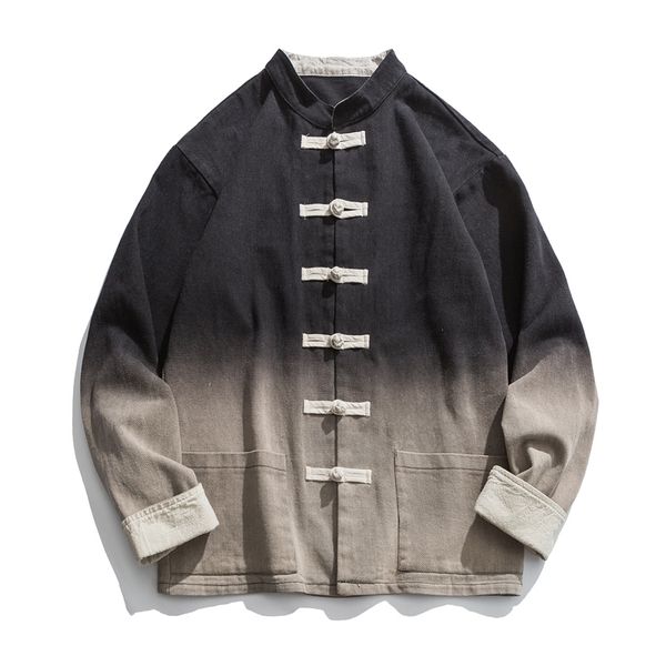 

2021 new cotton sheets chinese style men's autumn single goal from vintage spliced color hip hop masculine collections retro mode weno, Black;brown