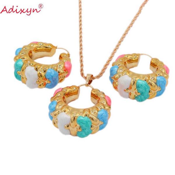 Adixyn Brincos étnicos / Pingente / Long Chain Jewelry Set para mulheres Africano / Angola / Médio Oriente Weddng Moda Jóias N3191 H1022