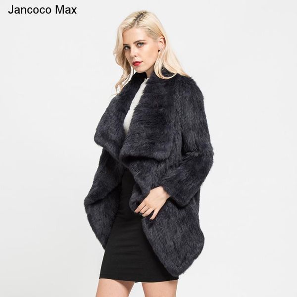 

women's fur & faux jancoco max real knitted coats fashion style for female winter thick warm jacket s7114, Black