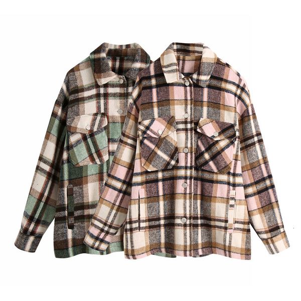 

2021 new bb fall europe and the united states women's wear loose vintage plaid shirt jacket oy8s, Black;brown