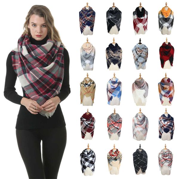 

autumn and winter 2020 plaid square scarf for women, Blue;black