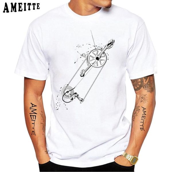 

men's t-shirts ameitte men short sleeve mountain biking chain gear shifting print t-shirt bike sport lover boy casual cool white tees, White;black