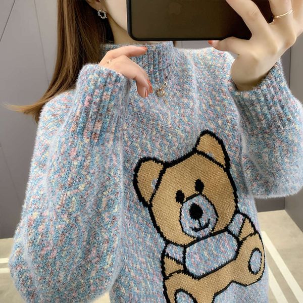 

christmas dress turtleneck loose wear 2021 new jacquard thickened bottom coat autumn and winter sweater, White;black
